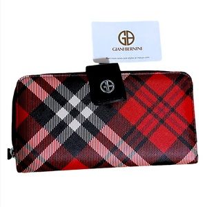 Giani Bernini wallet Red black and tan plaid, new with tags